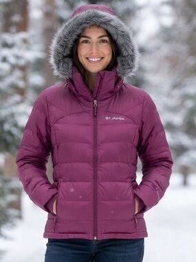 COLUMBIA Glam Her Down Puffer Jacket L 22.5” p2p Plum $185 Retail NWOT